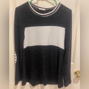 12PM BY MON AMI Black & White Crew Neck Long Sleeve Top